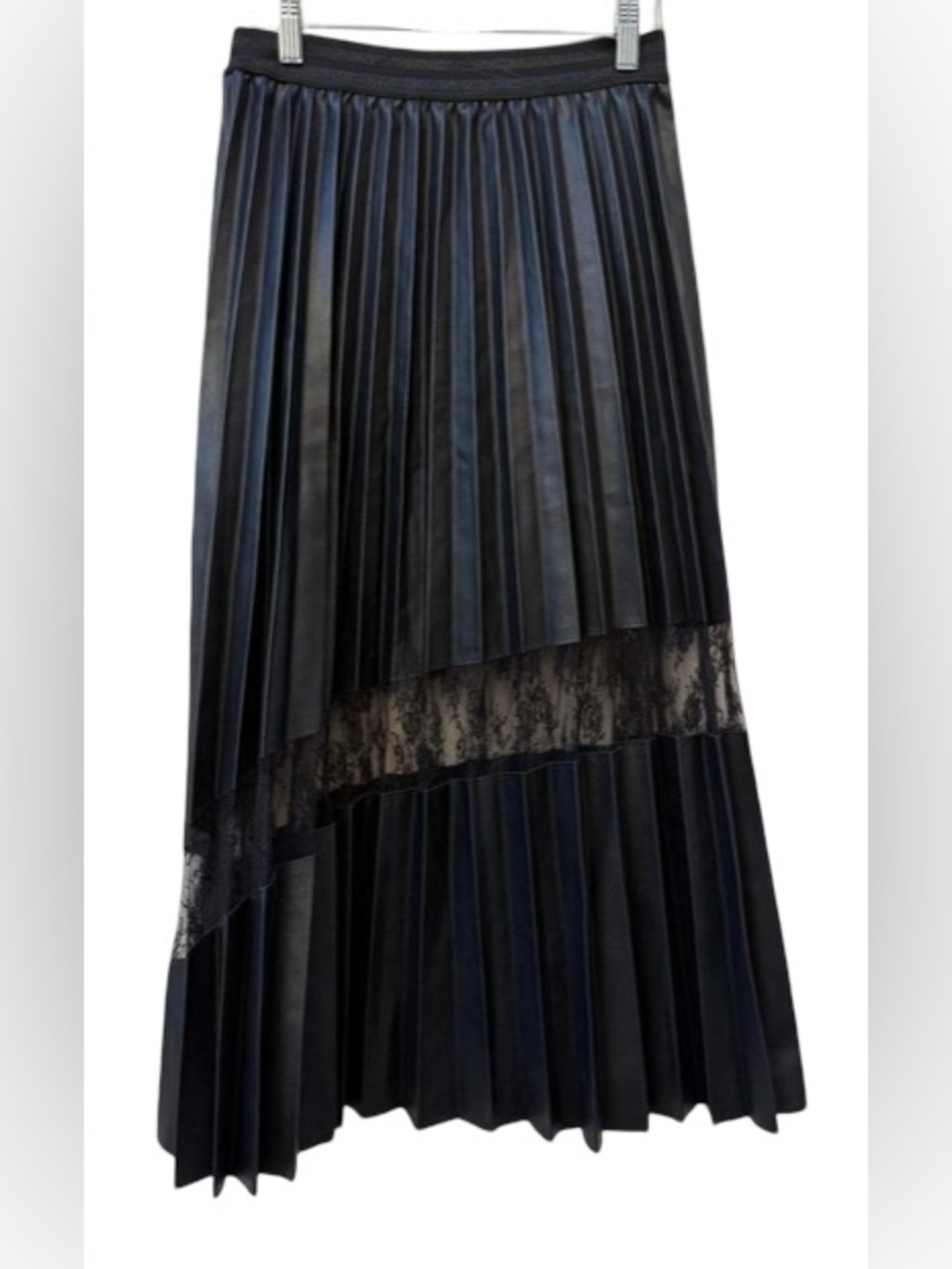🚨 NWT Gracie Black Long Pleated Skirt with Lace Size Large